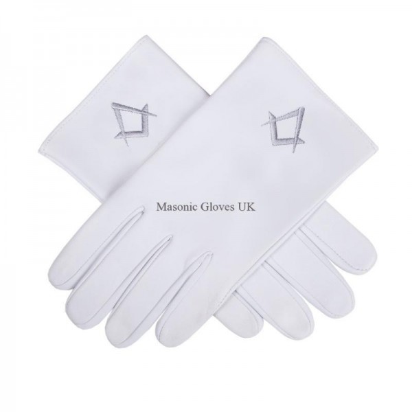 Freemasons Masonic white Kid Leather Gloves Embroidered with Silver Thread S&C