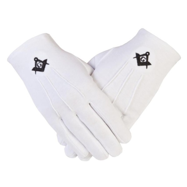 Freemasons Masonic White Cotton Gloves with Black Thread SC&G (S-2)