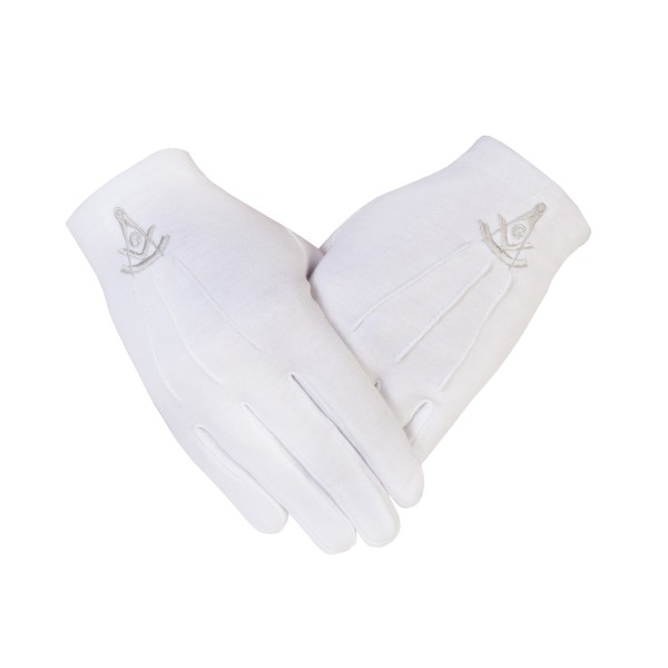 Freemasons Masonic White Cotton Gloves with Silver Thread Past Master SC&G