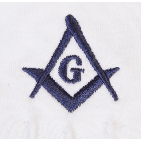Freemasons Masonic White Gloves in Cotton with Navy Blue SC&G