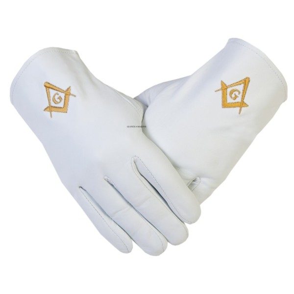 Freemasons Masonic Gloves In Real Kid Leather With Gold SC&G