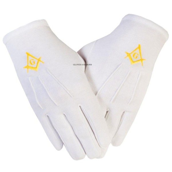 Freemasons Masonic Cotton Gloves with Gold SC&G