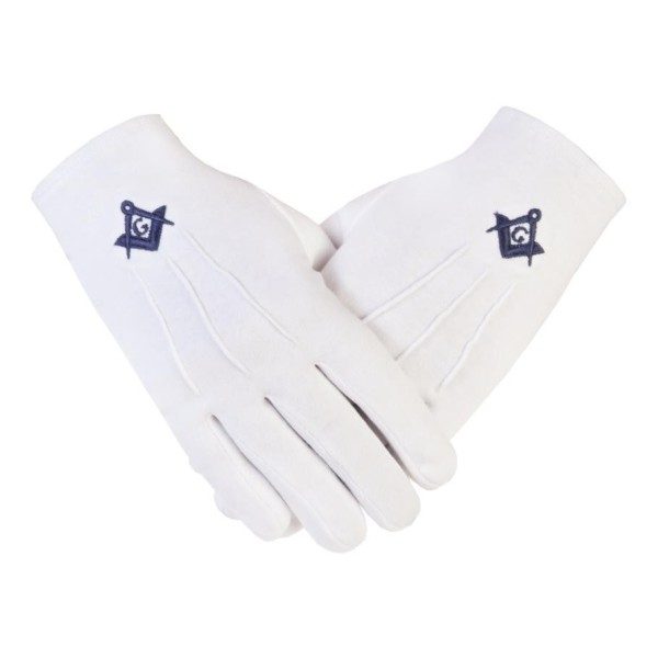 Freemasons Masonic Cotton Gloves Embroidered With Navy Blue Thread SC&G (S-2)