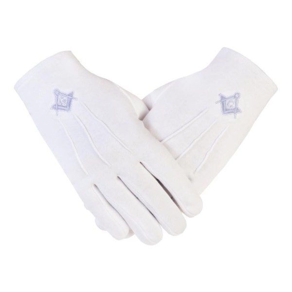 Freemasons Masonic Cotton Gloves in White with Silver Thread SC&G (S-2)