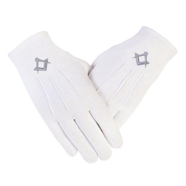 Freemasons Masonic Cotton Gloves with Silver Thread S&C (S-2)