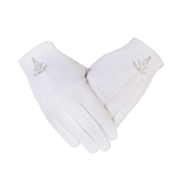 Freemasons Masonic White Cotton Gloves with Silver Thread Past Master SC&G
