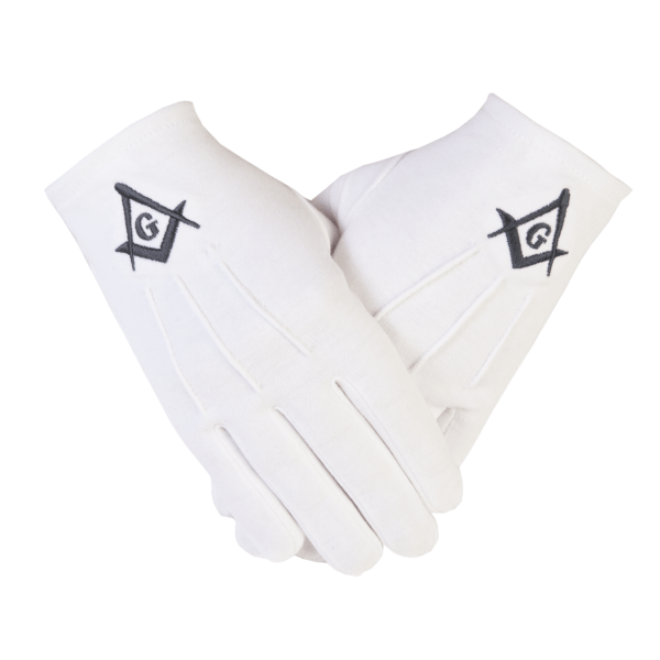Freemasons Masonic Cotton Gloves Embroidered With Black Thread SC&G