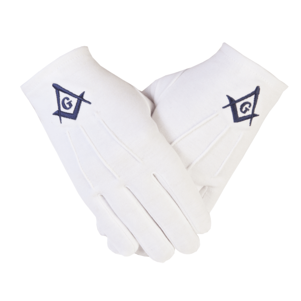 Freemasons Masonic White Gloves in Cotton with Navy Blue SC&G