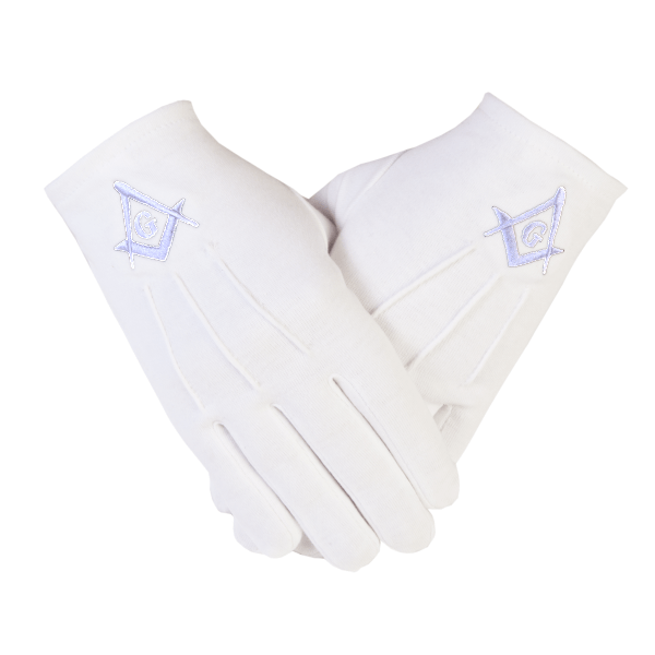 Freemasons Masonic White Cotton Gloves with Silver Thread SC&G