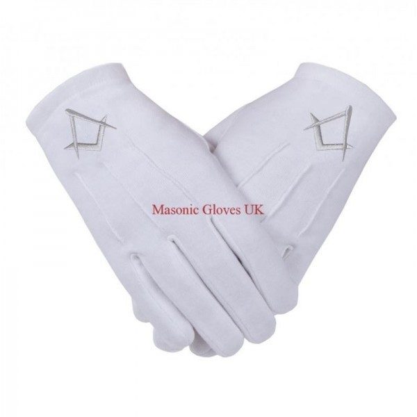 Freemasons Masonic White Cotton Gloves in White with Silver S & C