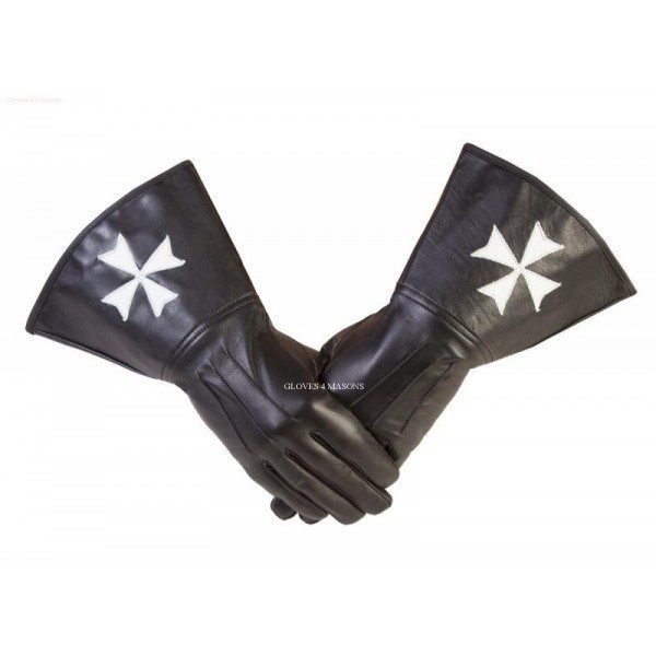 Knights of Malta Maltese Leather Gauntlets with White Maltese Cross Made from Quality Leather Upright Cuffs