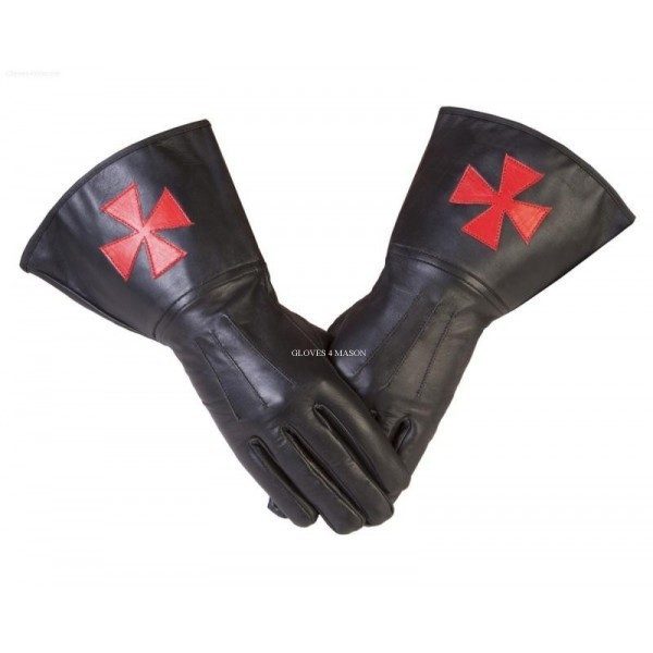 Knights Templar Gauntlets in Real Leather With Red Templar Cross Made from Quality Leather Upright Cuffs